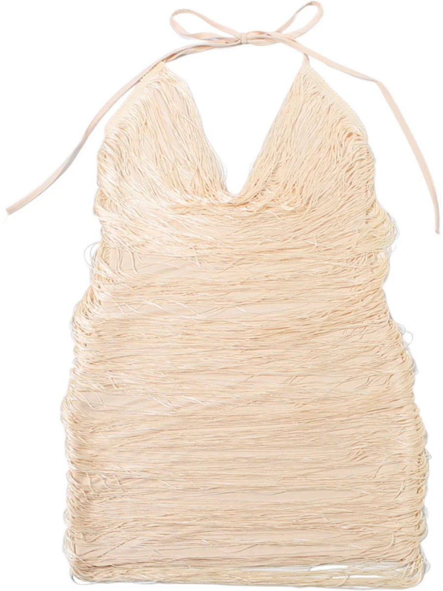 Tassel V-neck Halter Hip-hugging Mini&Short Dresses - Image 16