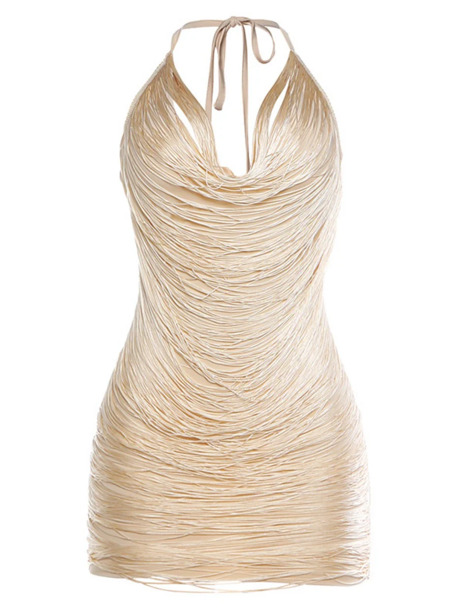 Tassel V-neck Halter Hip-hugging Mini&Short Dresses - Image 5