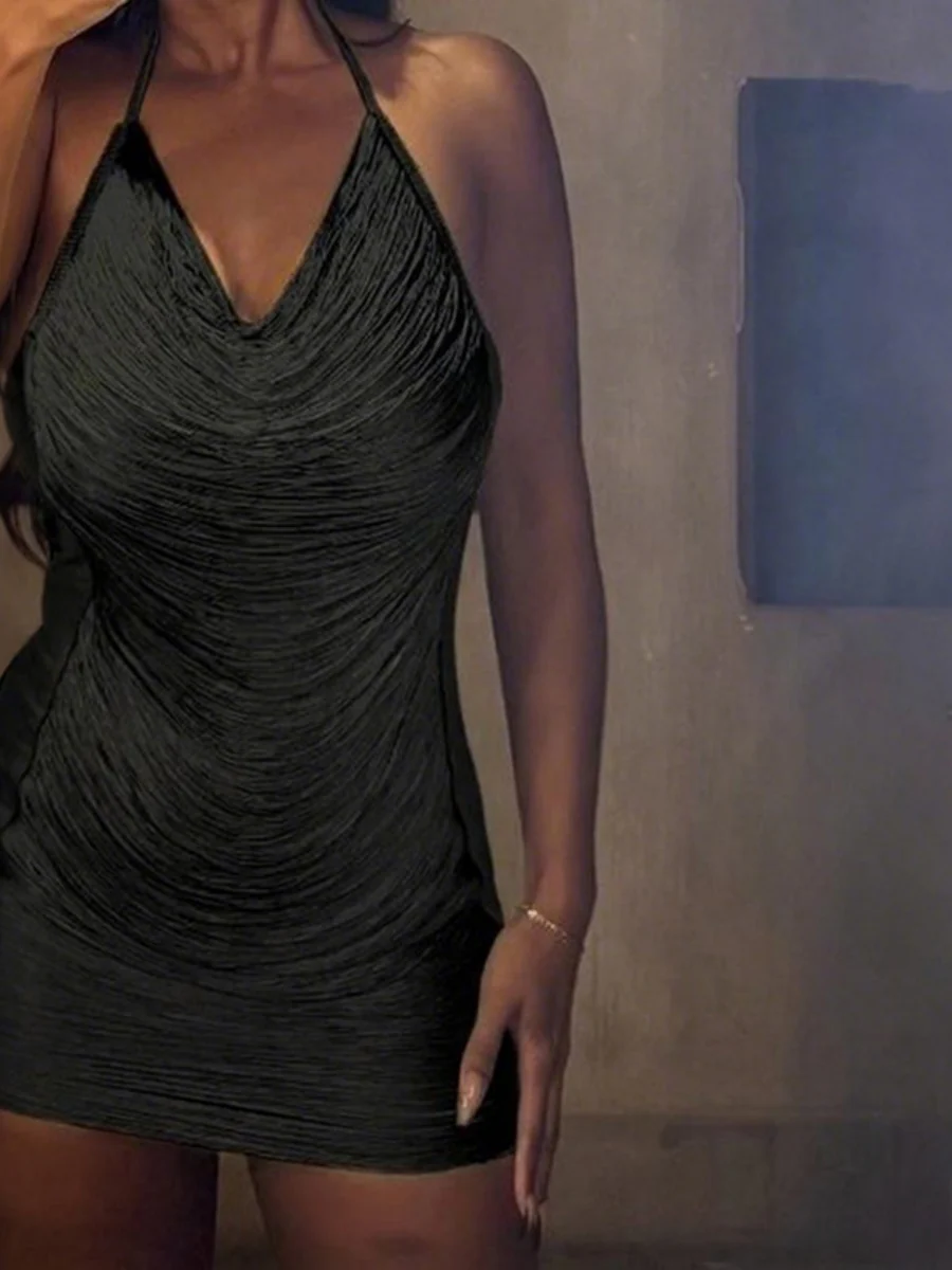 Tassel V-neck Halter Hip-hugging Mini&Short Dresses - Image 7