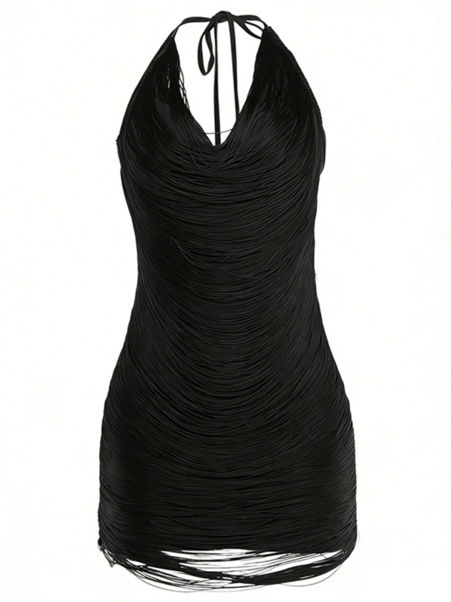Tassel V-neck Halter Hip-hugging Mini&Short Dresses - Image 9