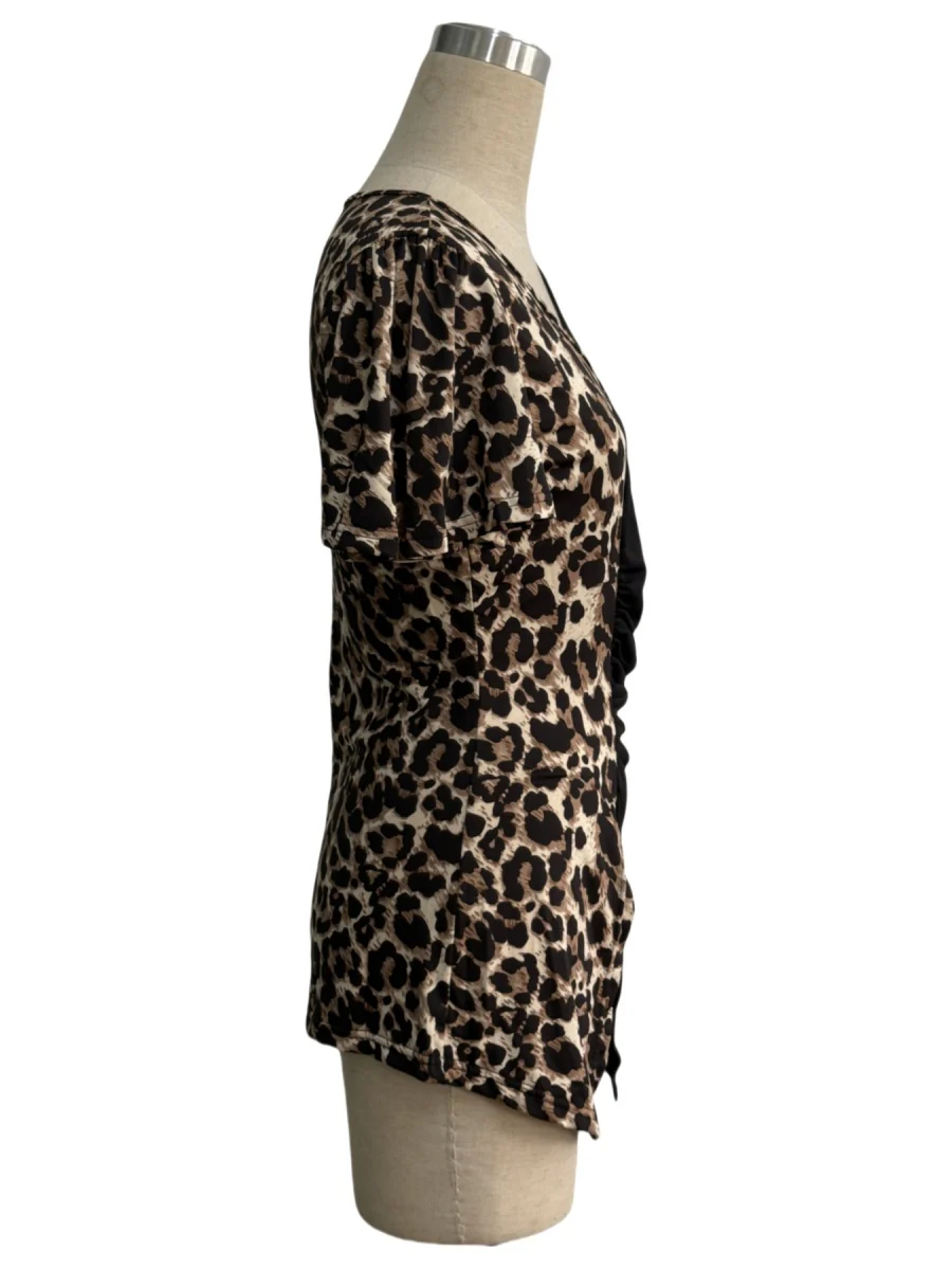 Splicing Stripes Asymmetrical Leopard Print T-shirts - Image 10