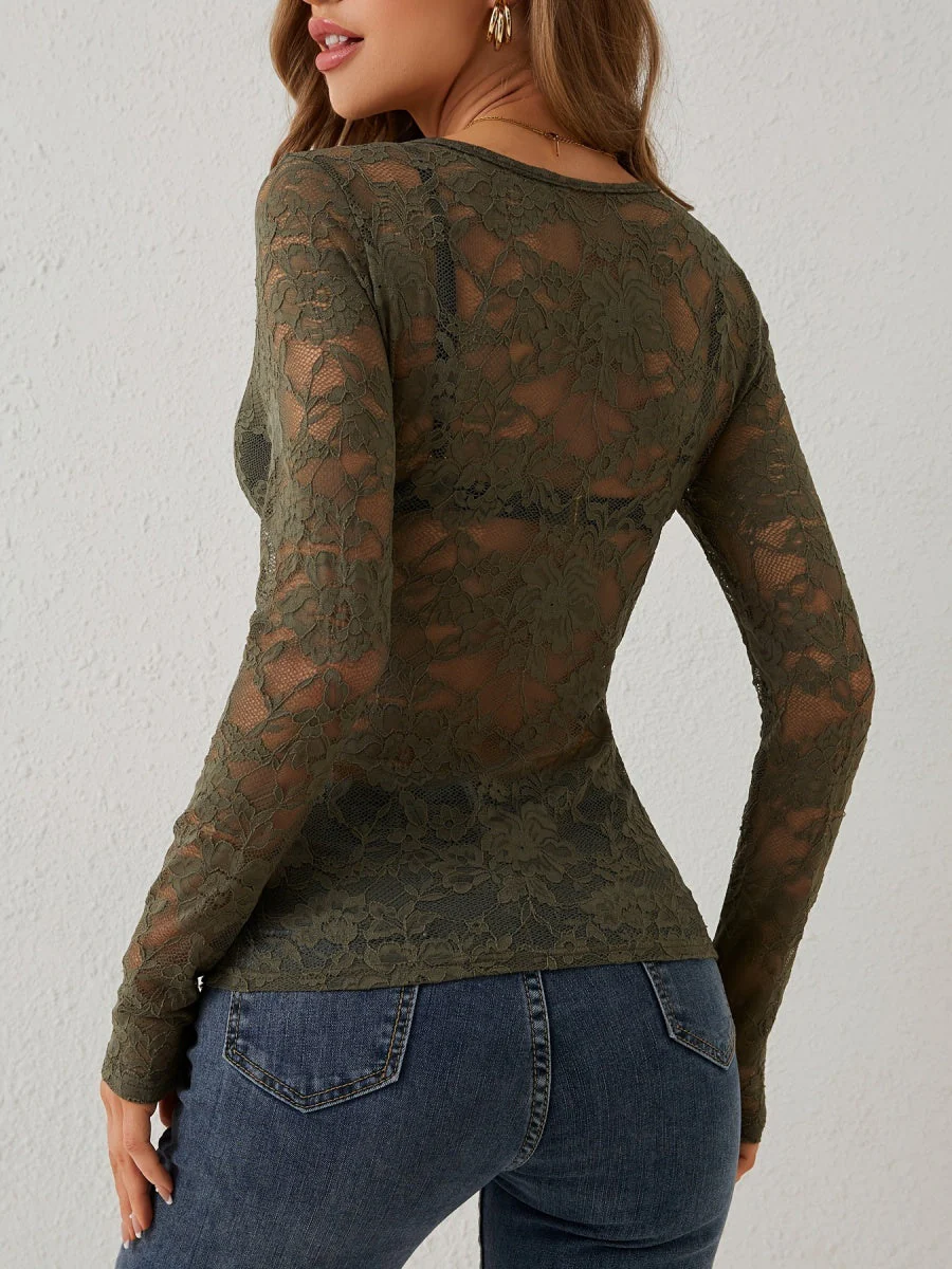Pullover Lace Floral Trim V-neck Grace Sexy Top - Image 11