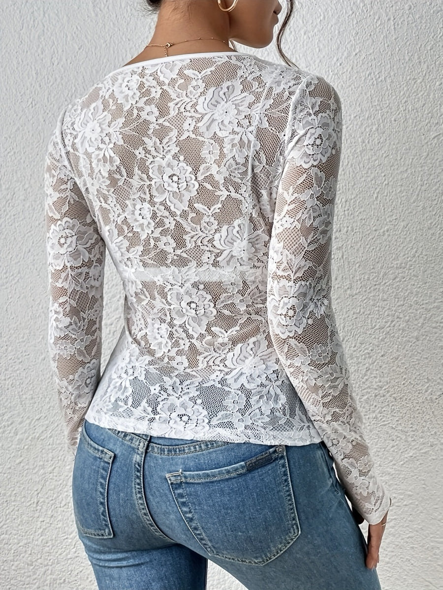 Pullover Lace Floral Trim V-neck Grace Sexy Top - Image 5