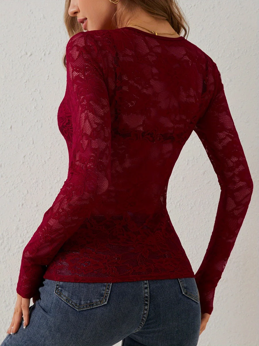 Pullover Lace Floral Trim V-neck Grace Sexy Top - Image 9