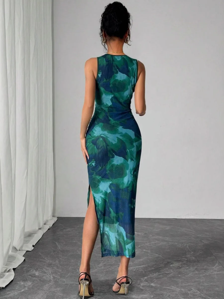 Liber Spring Women's Tie-dye Geometric Patterns Maxi Dresses - Image 2
