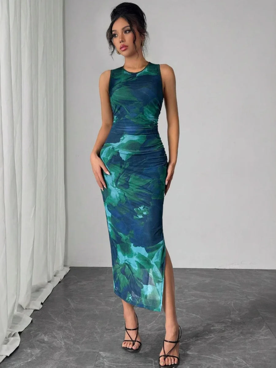 Liber Spring Women's Tie-dye Geometric Patterns Maxi Dresses - Image 3