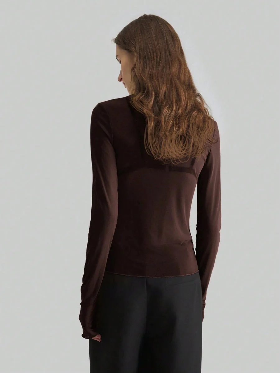 Headband Perspective Turtleneck Slim Fit Party And Nightclub Outfits With Mesh/see-through Tops - Image 5