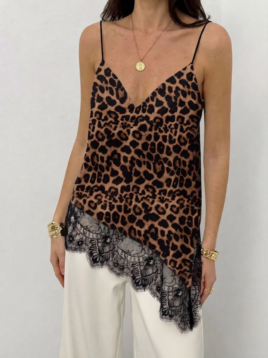 V-neck Irregular Lace Trim Splicing Jacket Camisoles - Image 10