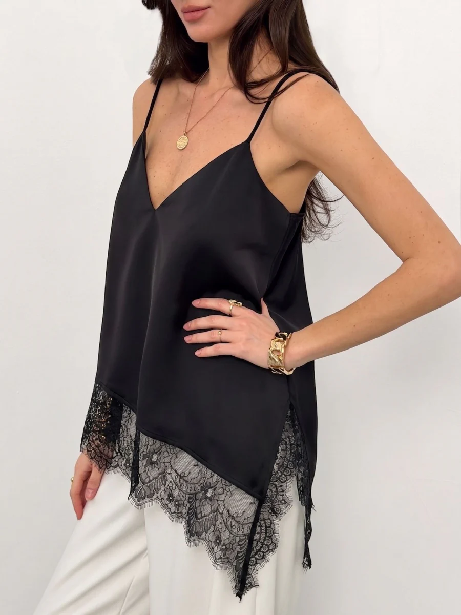 V-neck Irregular Lace Trim Splicing Jacket Camisoles - Image 3