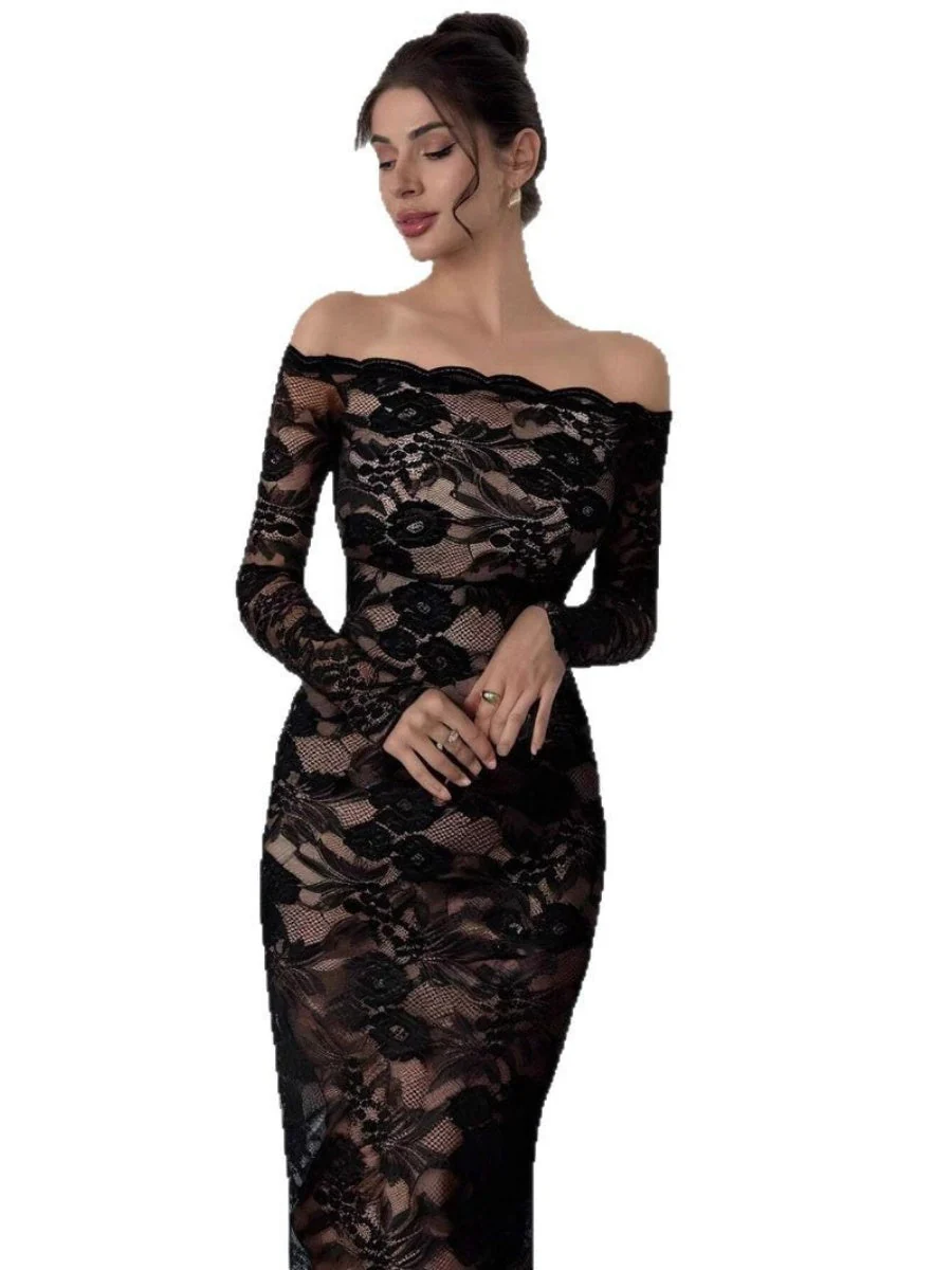 Liber Spring Women's Lace Geometric Patterns Maxi Dresses - Image 9