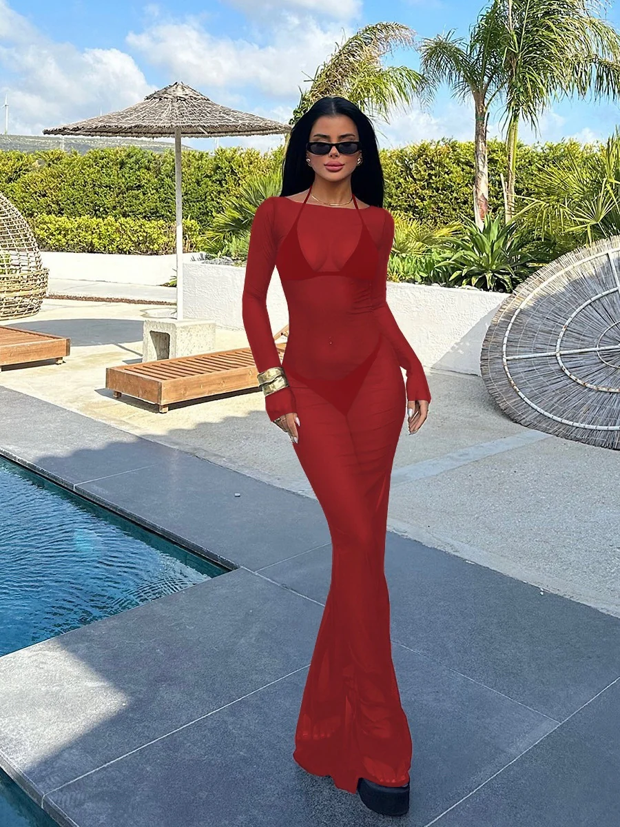 Mesh See-through Off Shoulder Sexy Maxi Dresses - Image 10