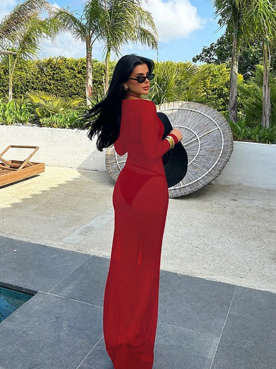 Mesh See-through Off Shoulder Sexy Maxi Dresses - Image 11