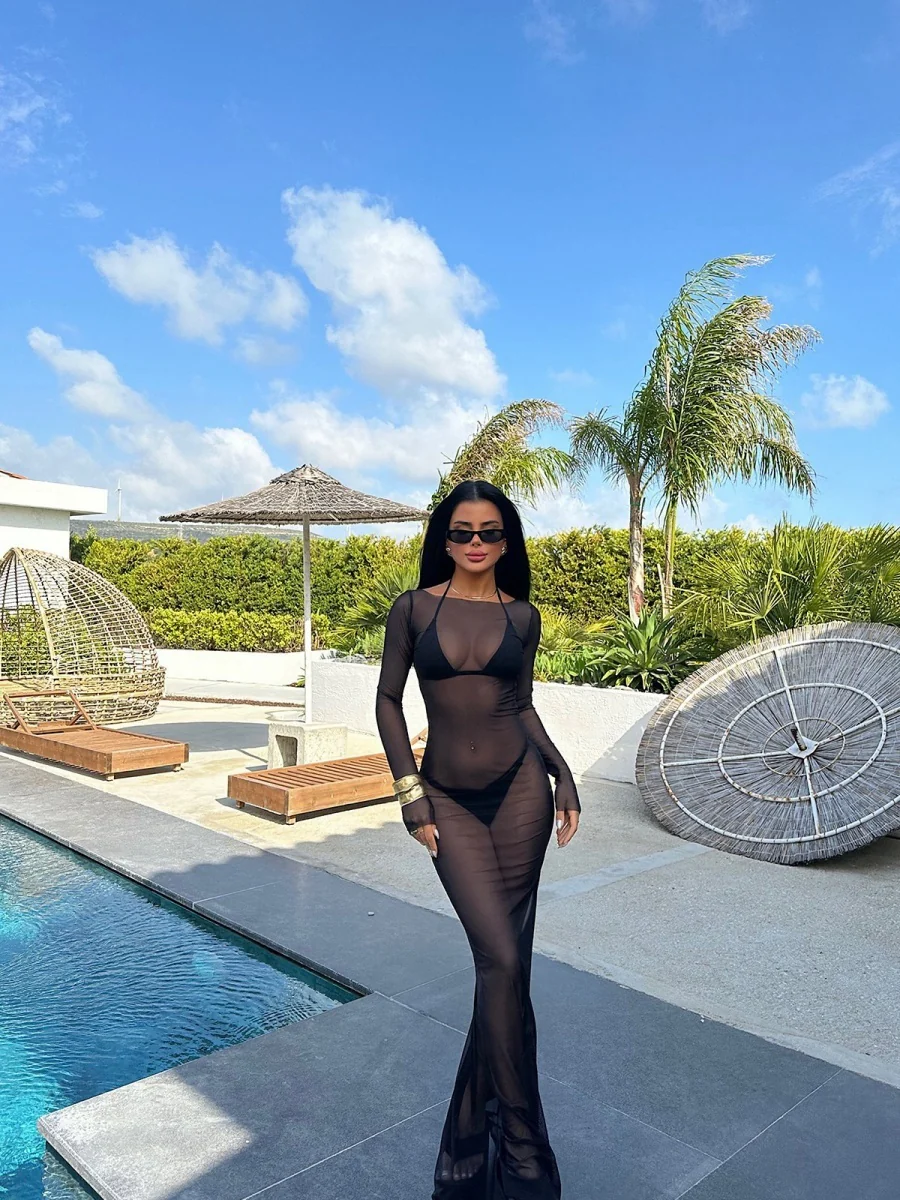 Mesh See-through Off Shoulder Sexy Maxi Dresses - Image 3
