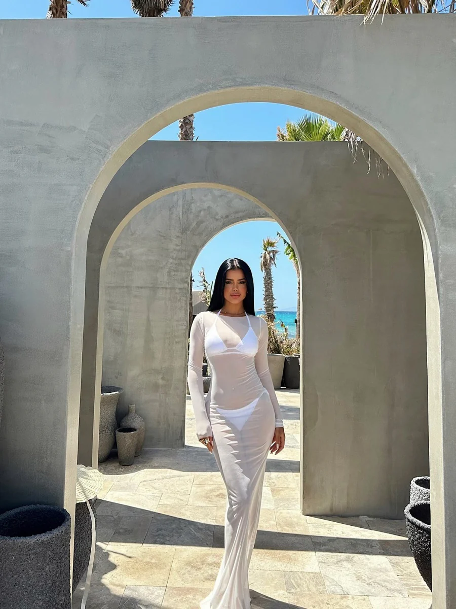Mesh See-through Off Shoulder Sexy Maxi Dresses - Image 6