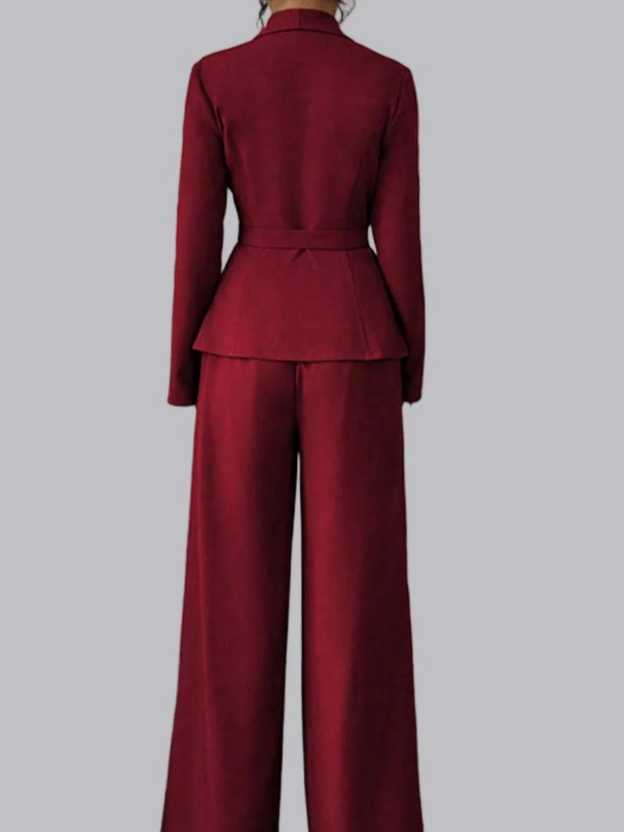 Long Sleeve Single Buckle Blazers Straight-leg Pants 2-piece Sets - Image 2