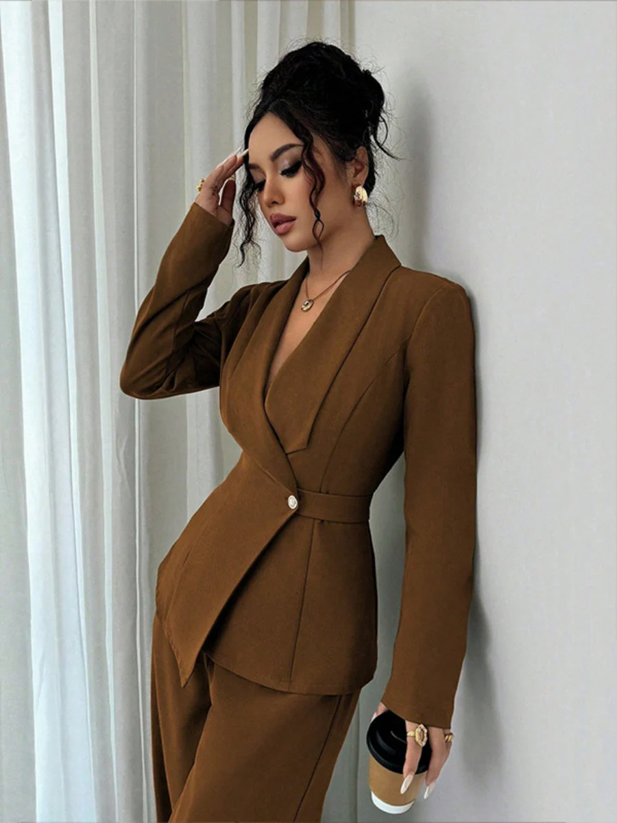Long Sleeve Single Buckle Blazers Straight-leg Pants 2-piece Sets - Image 4