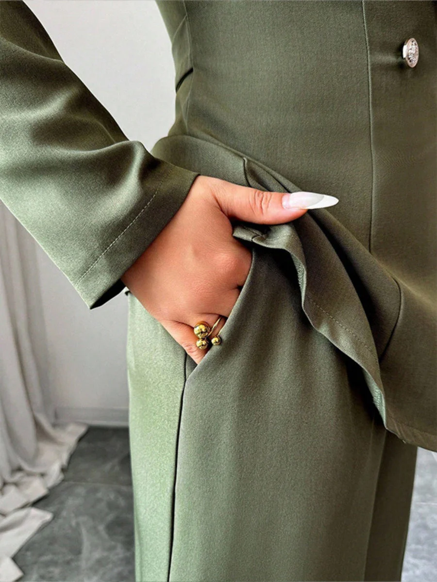 Long Sleeve Single Buckle Blazers Straight-leg Pants 2-piece Sets - Image 6