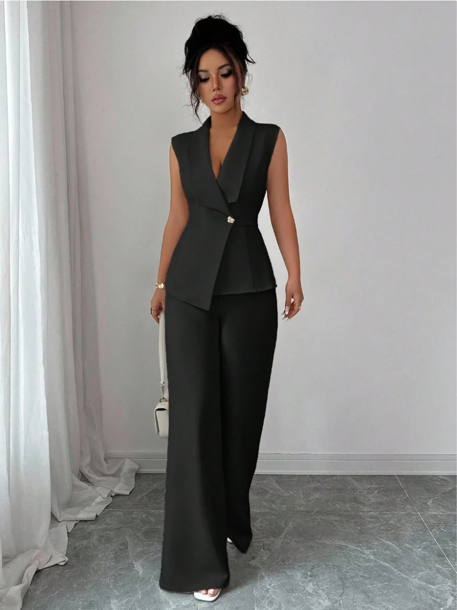 Commuting Sleeveless Suit Collar Vests Straight-leg Pants Set 2-piece Sets - Image 11