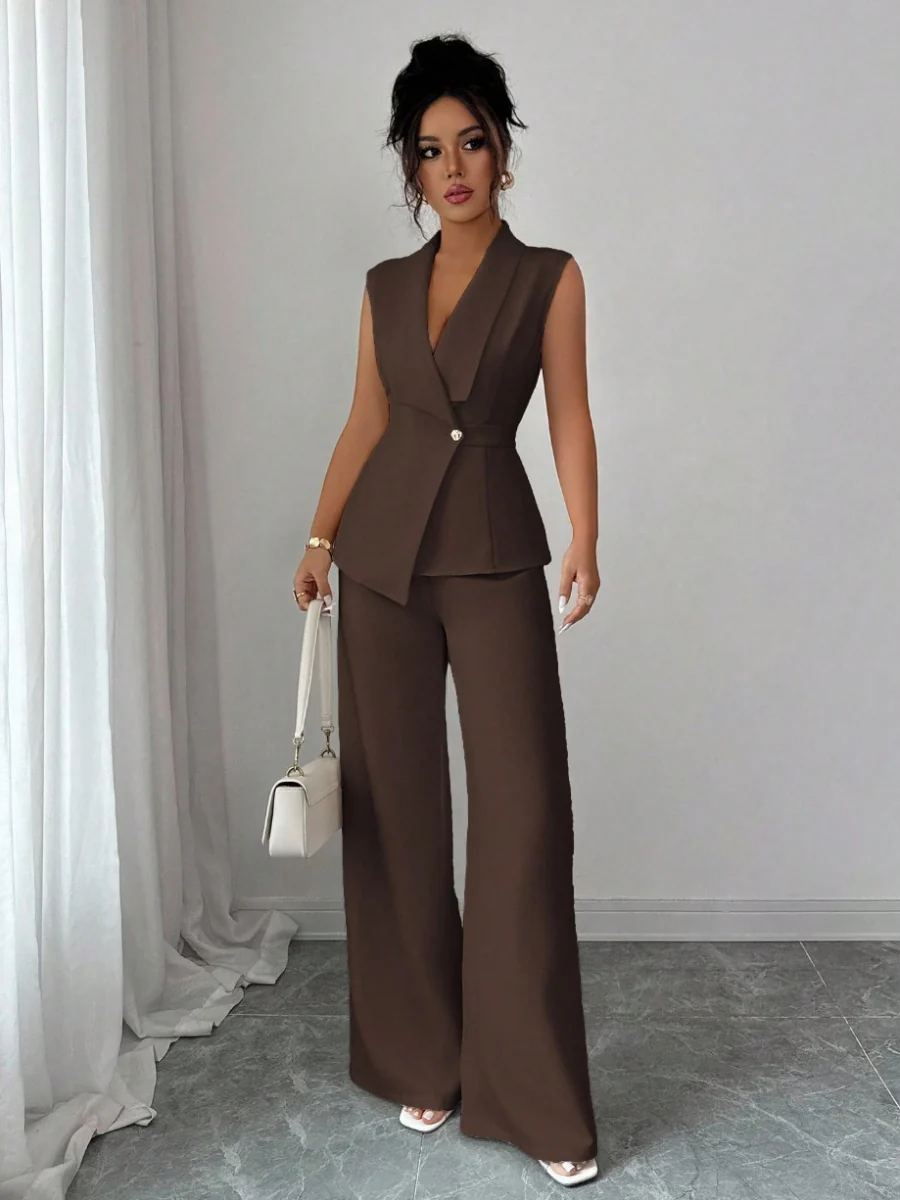 Commuting Sleeveless Suit Collar Vests Straight-leg Pants Set 2-piece Sets - Image 12
