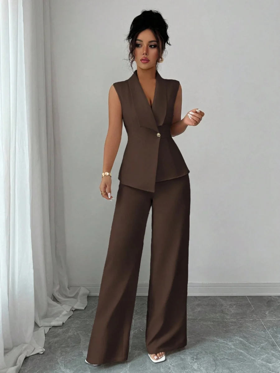 Commuting Sleeveless Suit Collar Vests Straight-leg Pants Set 2-piece Sets - Image 13