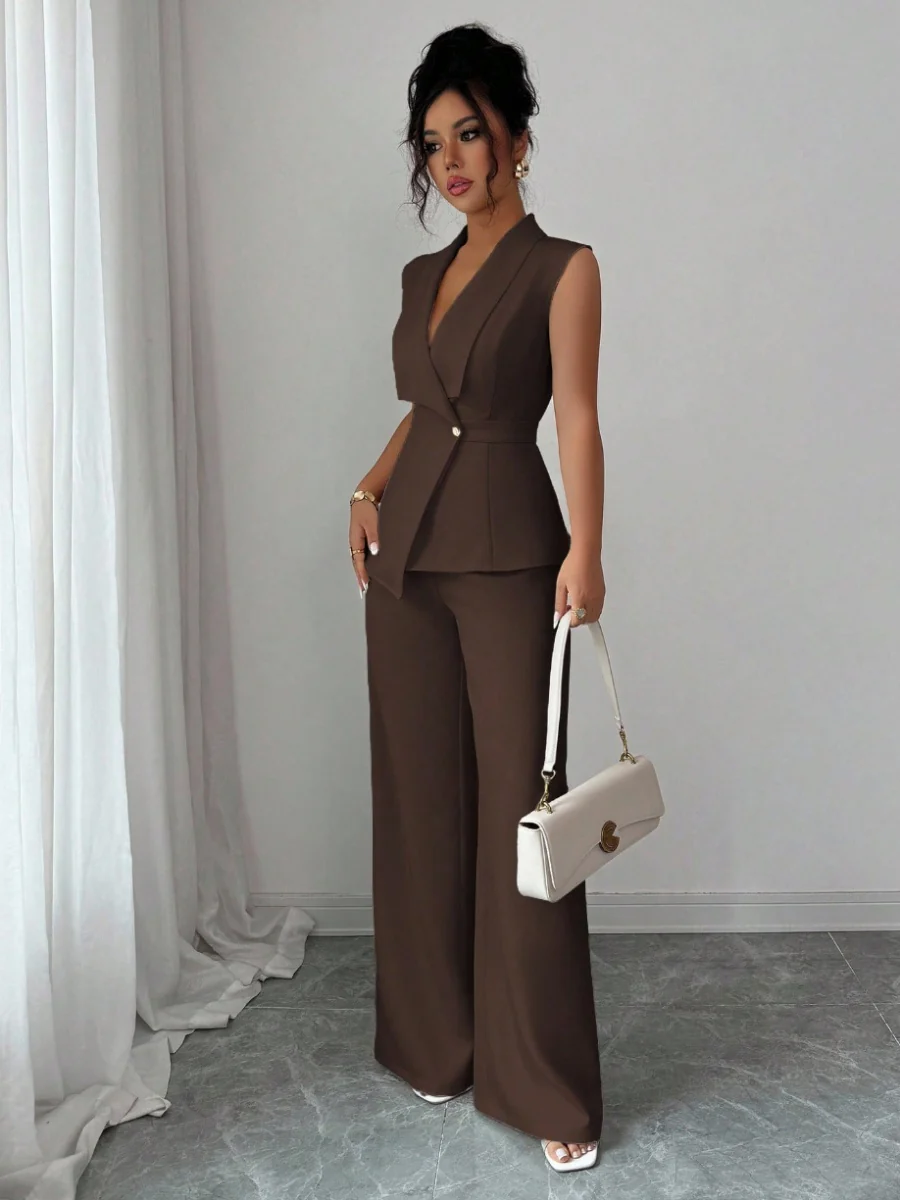 Commuting Sleeveless Suit Collar Vests Straight-leg Pants Set 2-piece Sets - Image 14