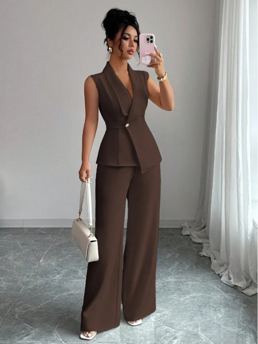 Commuting Sleeveless Suit Collar Vests Straight-leg Pants Set 2-piece Sets - Image 15