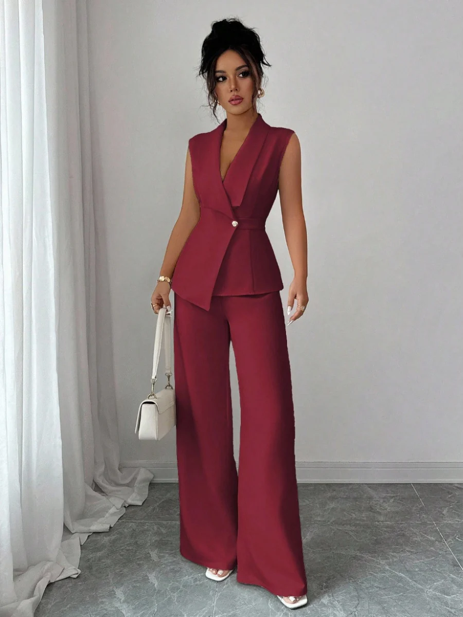 Commuting Sleeveless Suit Collar Vests Straight-leg Pants Set 2-piece Sets - Image 17