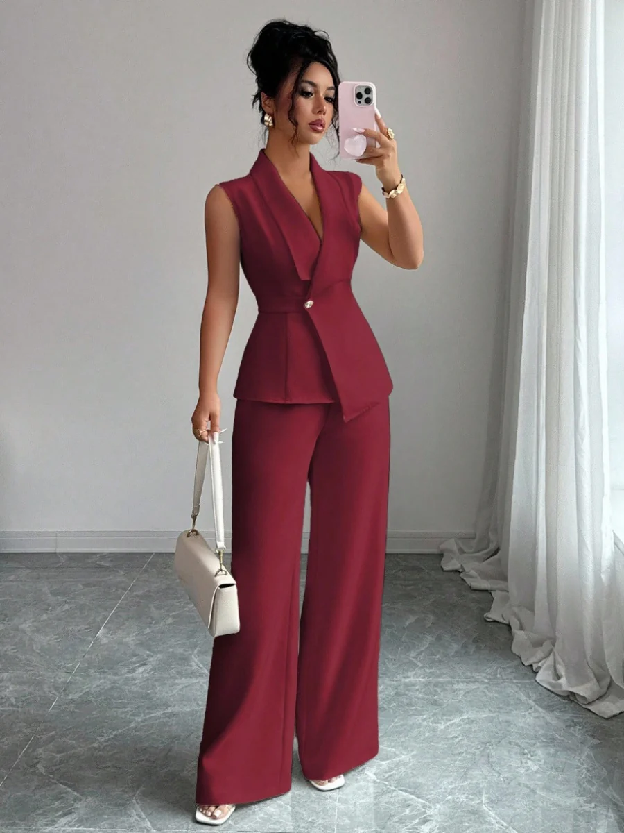 Commuting Sleeveless Suit Collar Vests Straight-leg Pants Set 2-piece Sets - Image 18