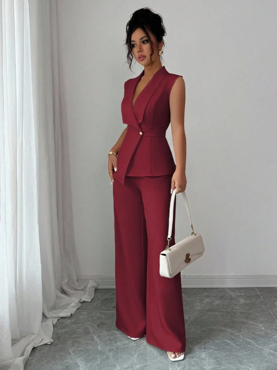 Commuting Sleeveless Suit Collar Vests Straight-leg Pants Set 2-piece Sets - Image 19