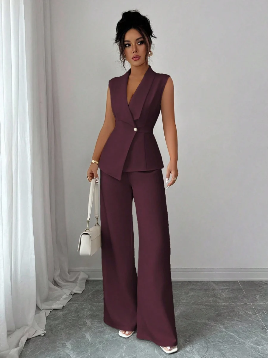 Commuting Sleeveless Suit Collar Vests Straight-leg Pants Set 2-piece Sets - Image 2