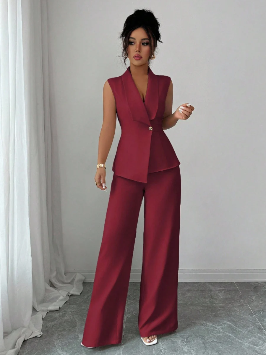 Commuting Sleeveless Suit Collar Vests Straight-leg Pants Set 2-piece Sets - Image 20