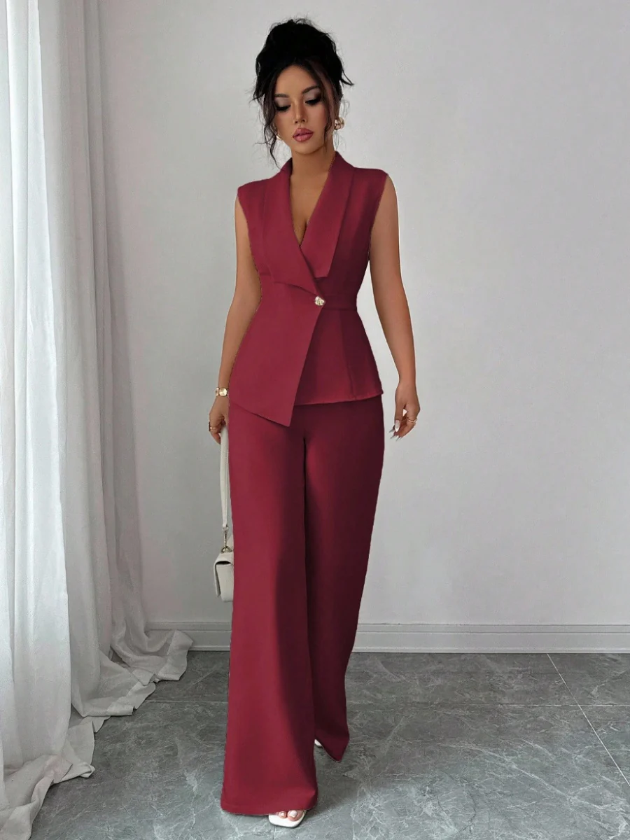 Commuting Sleeveless Suit Collar Vests Straight-leg Pants Set 2-piece Sets - Image 22