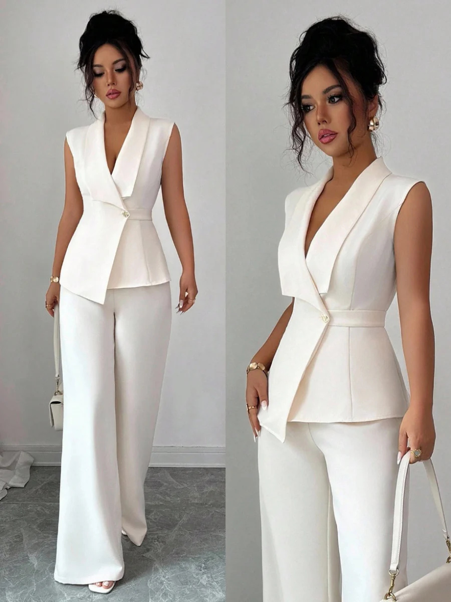 Commuting Sleeveless Suit Collar Vests Straight-leg Pants Set 2-piece Sets - Image 23