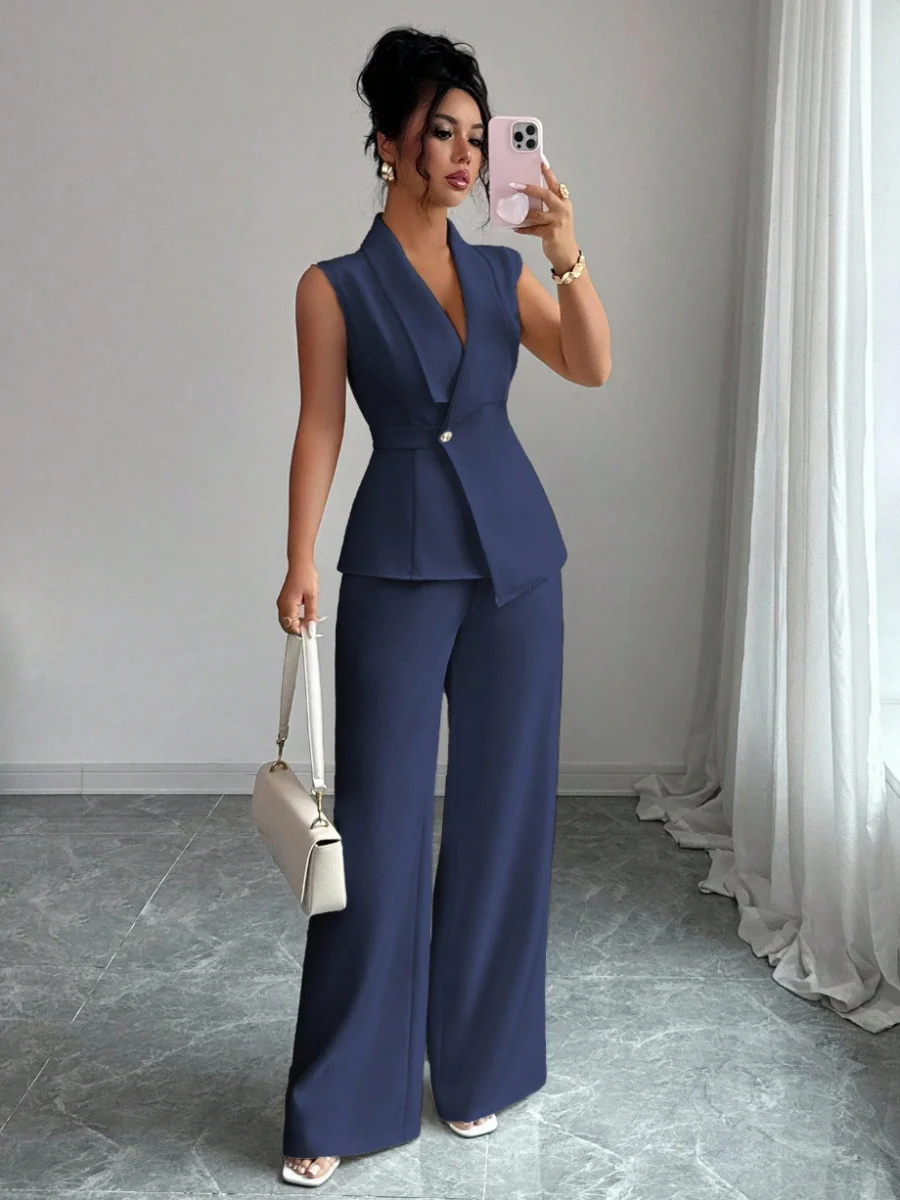 Commuting Sleeveless Suit Collar Vests Straight-leg Pants Set 2-piece Sets - Image 28