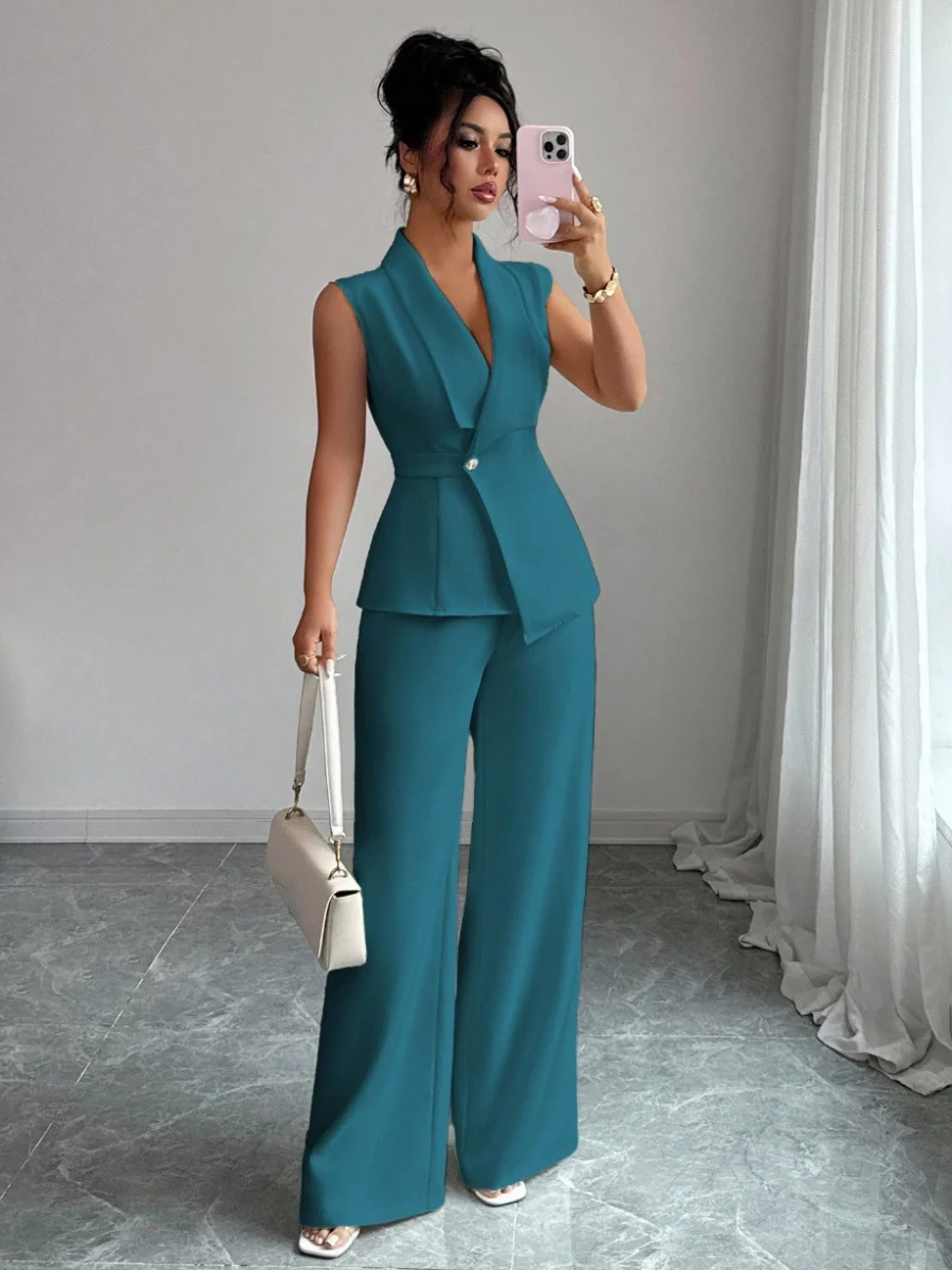 Commuting Sleeveless Suit Collar Vests Straight-leg Pants Set 2-piece Sets - Image 29