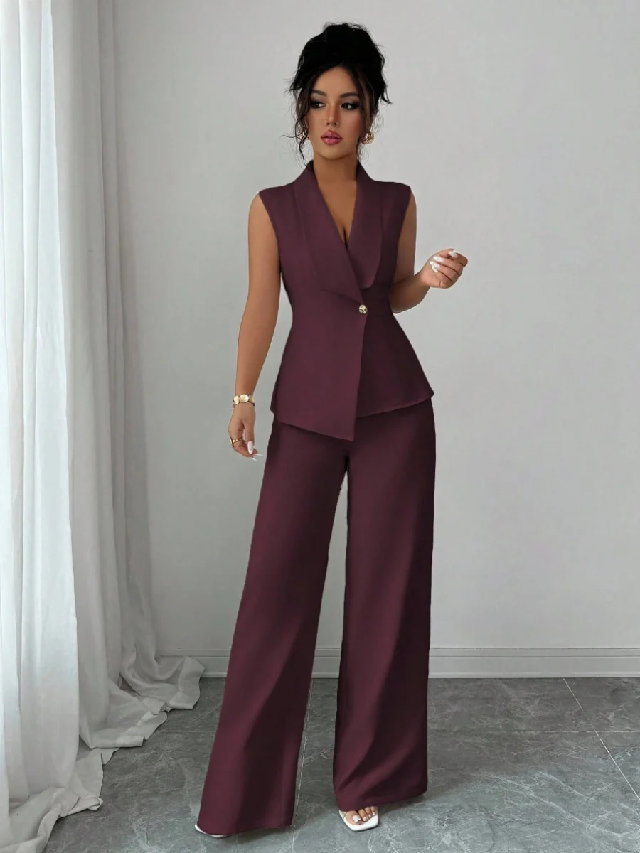 Commuting Sleeveless Suit Collar Vests Straight-leg Pants Set 2-piece Sets - Image 3