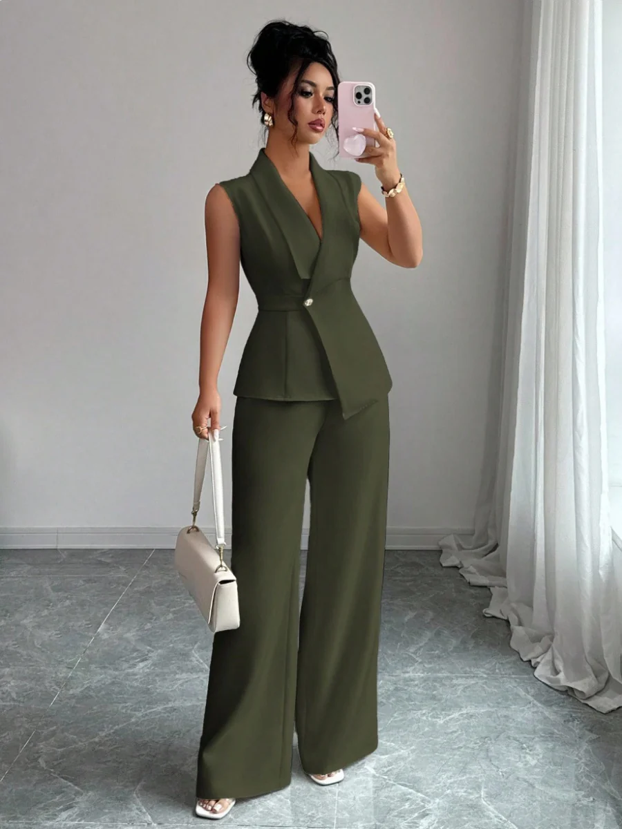 Commuting Sleeveless Suit Collar Vests Straight-leg Pants Set 2-piece Sets - Image 30