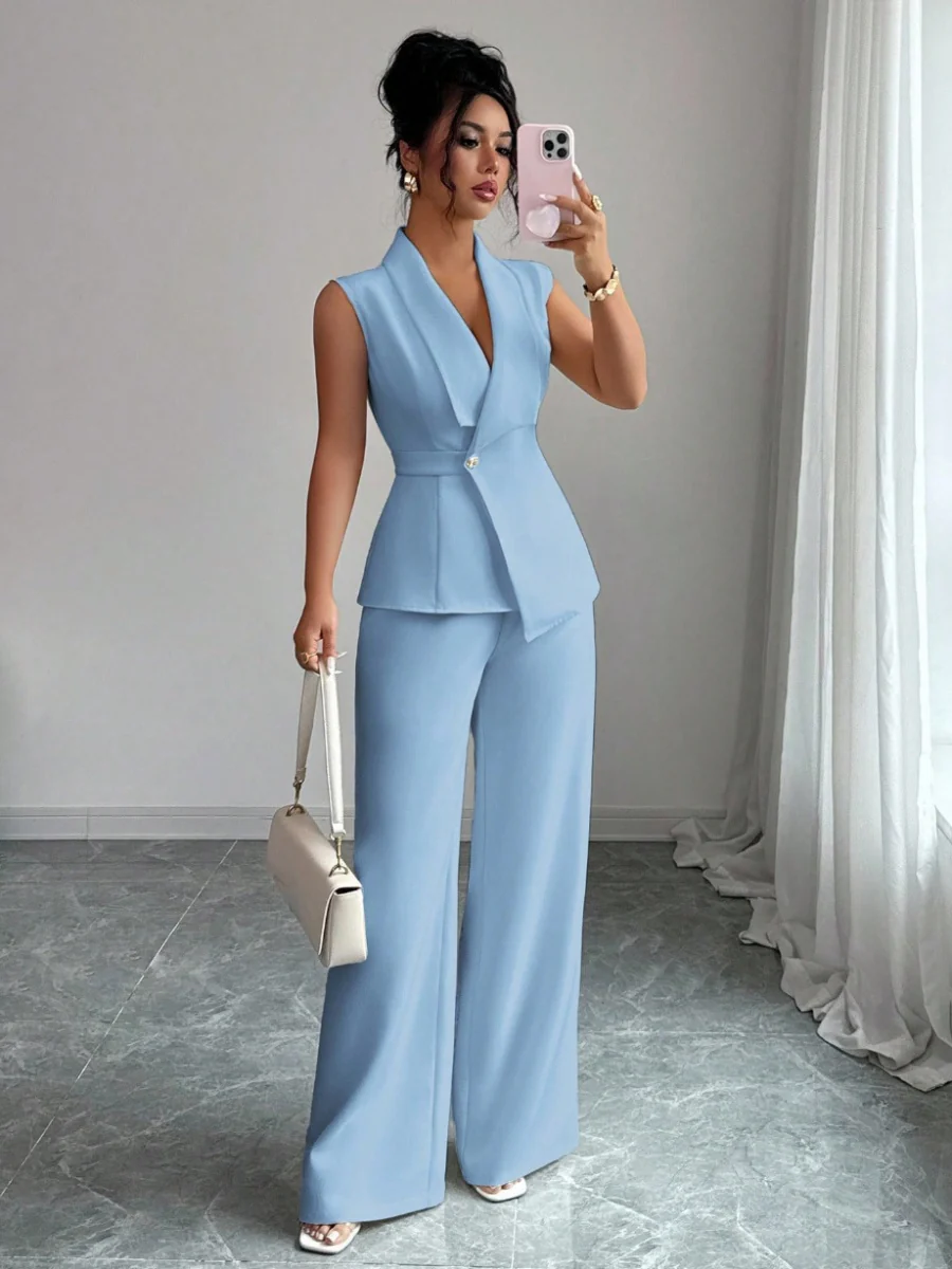 Commuting Sleeveless Suit Collar Vests Straight-leg Pants Set 2-piece Sets - Image 31