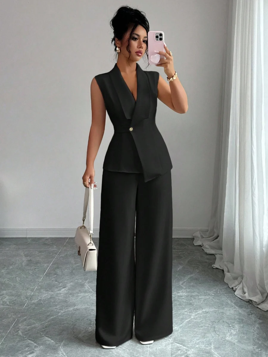 Commuting Sleeveless Suit Collar Vests Straight-leg Pants Set 2-piece Sets - Image 5