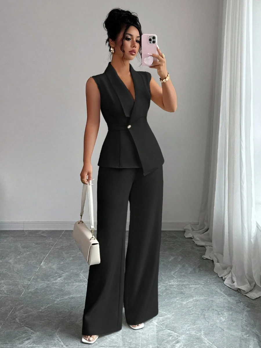 Commuting Sleeveless Suit Collar Vests Straight-leg Pants Set 2-piece Sets - Image 6