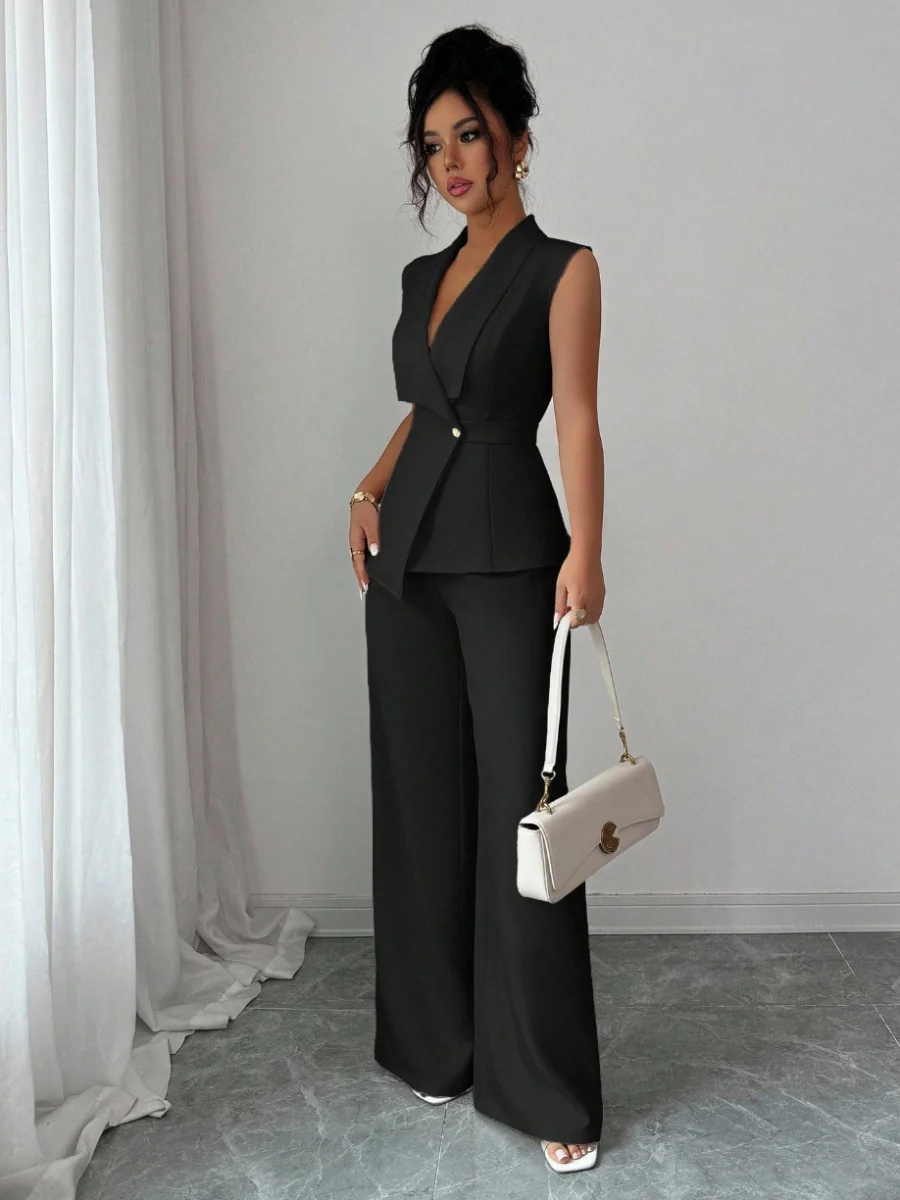 Commuting Sleeveless Suit Collar Vests Straight-leg Pants Set 2-piece Sets - Image 7