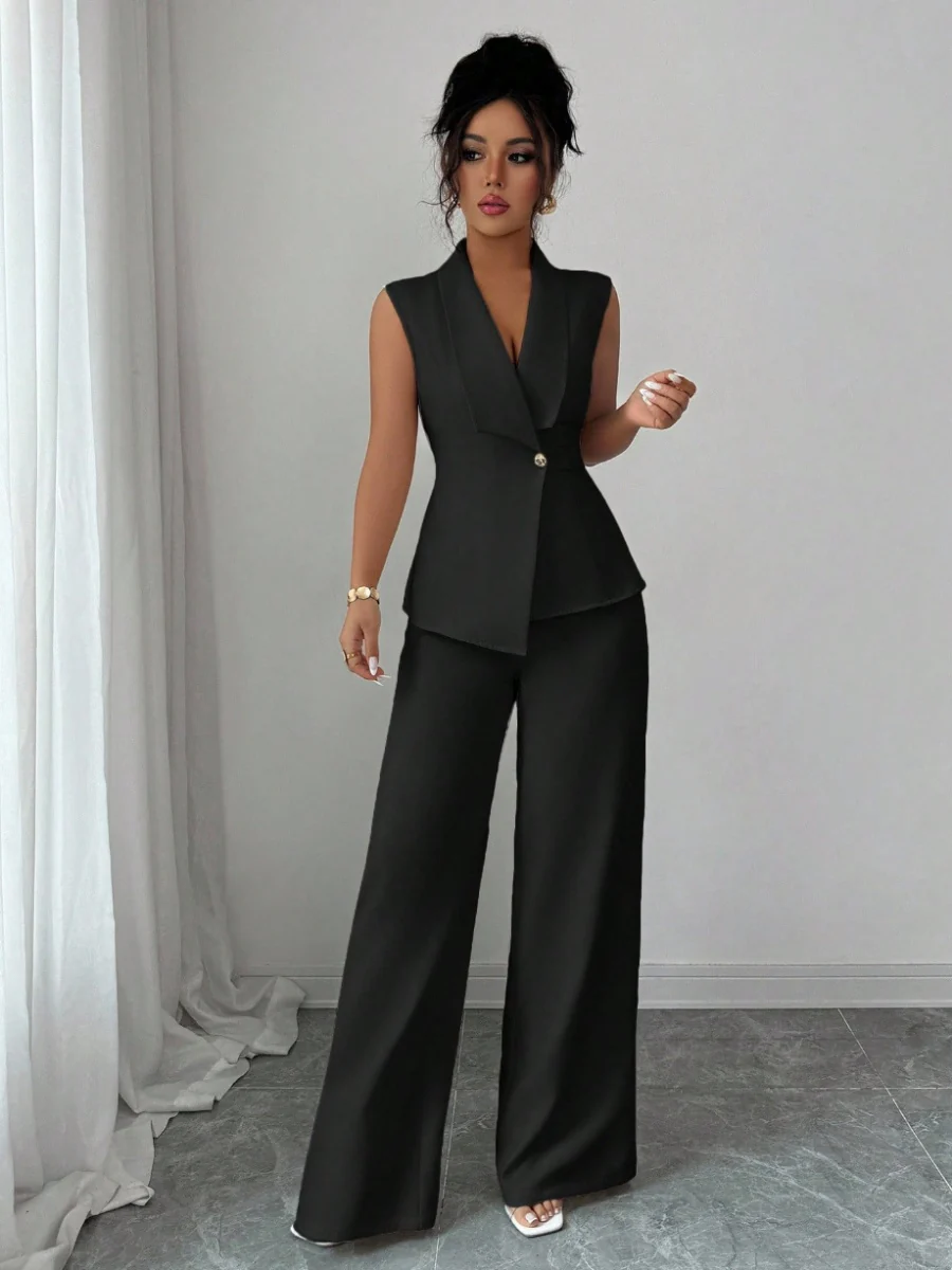 Commuting Sleeveless Suit Collar Vests Straight-leg Pants Set 2-piece Sets - Image 8