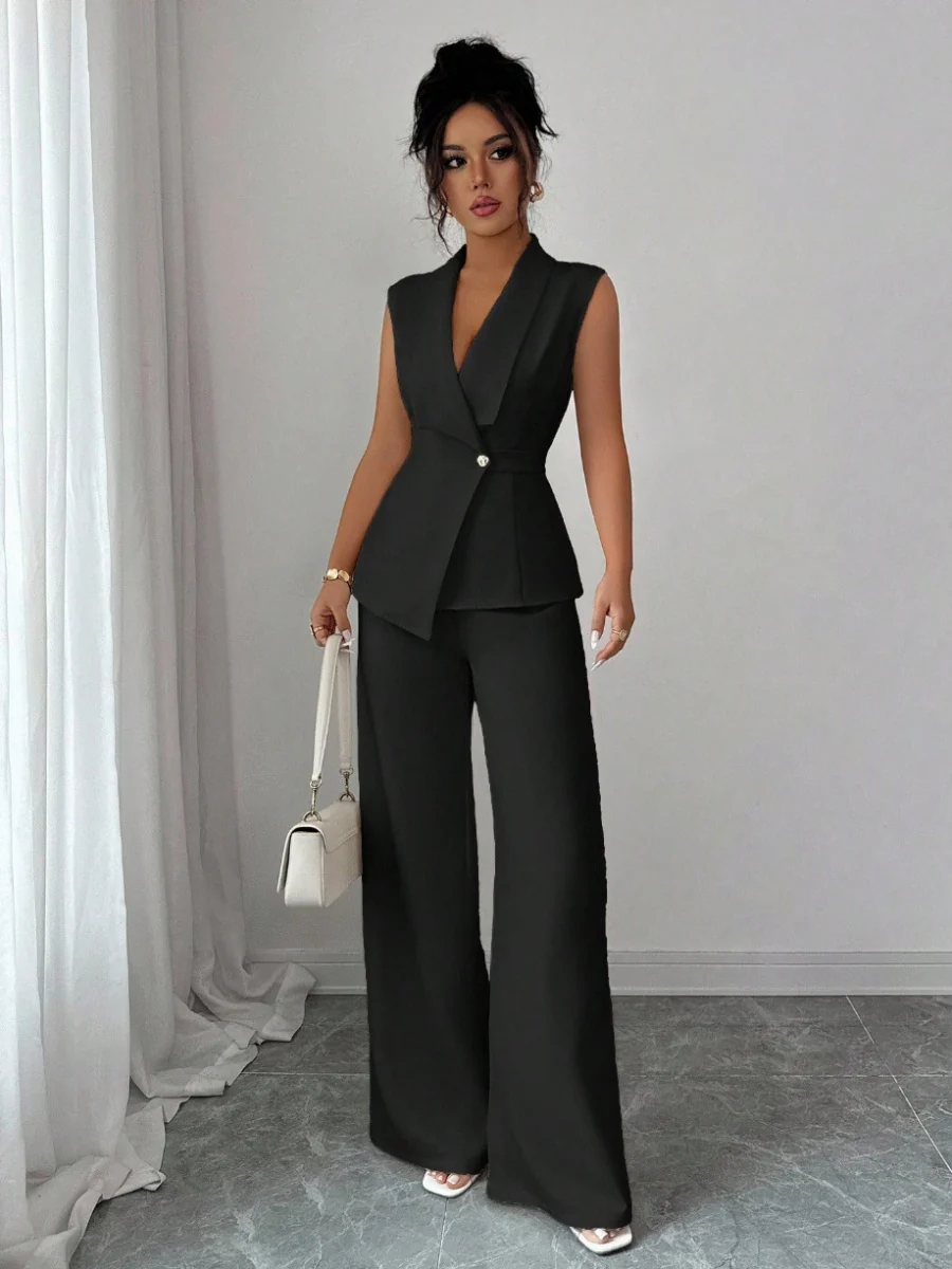 Commuting Sleeveless Suit Collar Vests Straight-leg Pants Set 2-piece Sets - Image 9