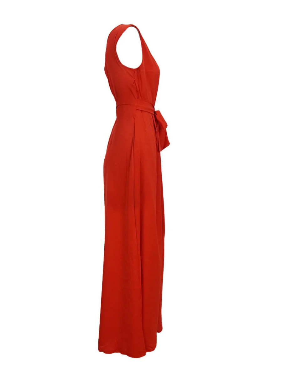 One Shoulder High Waist Lace Up Wide Leg Jumpsuits - Image 4