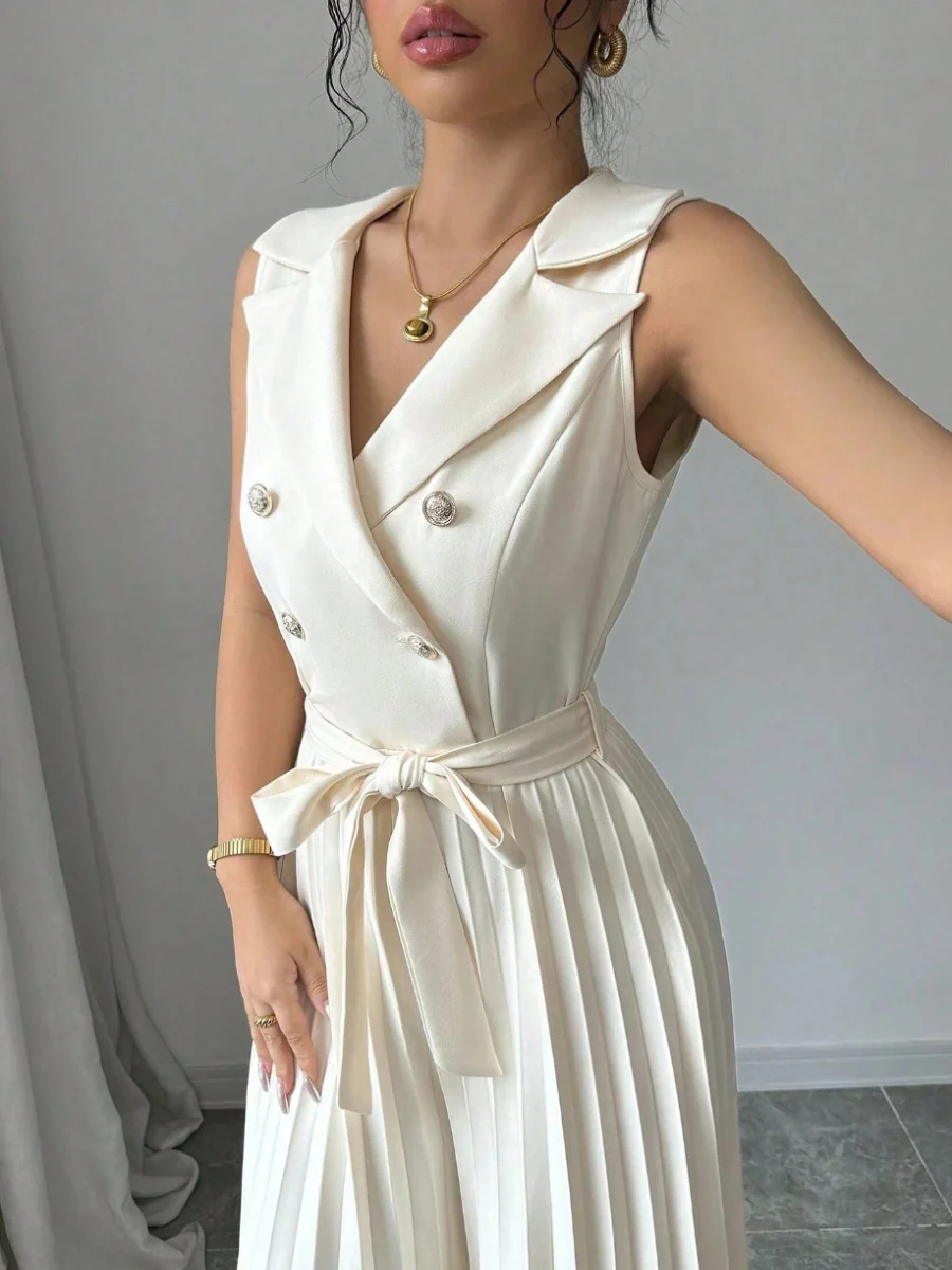 Commuting Suit Collar Pleated Pants Double-breasted Jumpsuits - Image 21