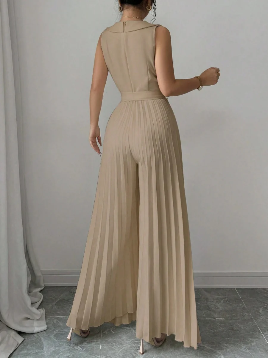 Commuting Suit Collar Pleated Pants Double-breasted Jumpsuits - Image 3