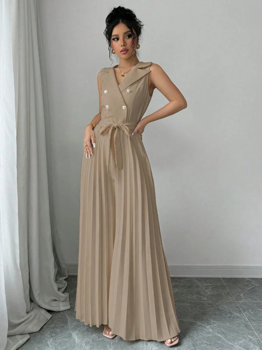 Commuting Suit Collar Pleated Pants Double-breasted Jumpsuits - Image 4