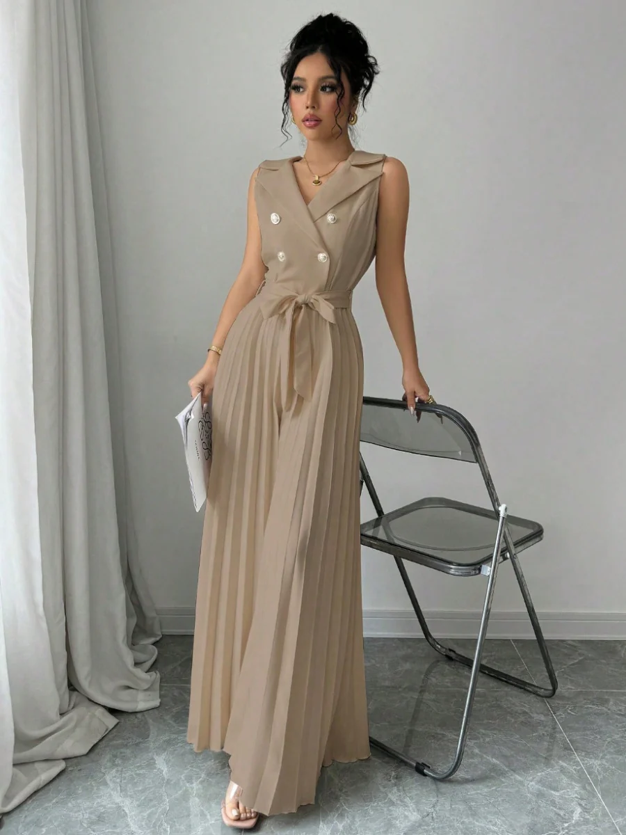 Commuting Suit Collar Pleated Pants Double-breasted Jumpsuits - Image 5