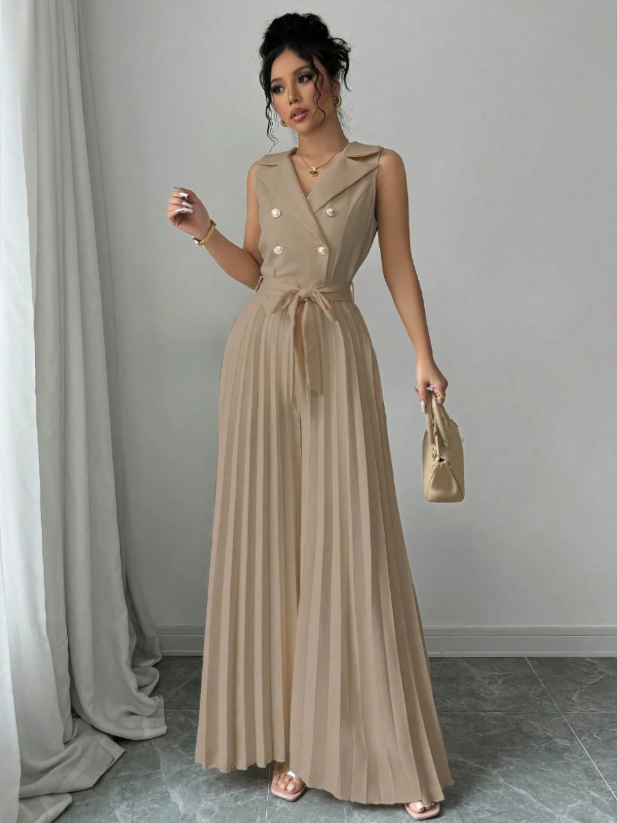 Commuting Suit Collar Pleated Pants Double-breasted Jumpsuits - Image 6