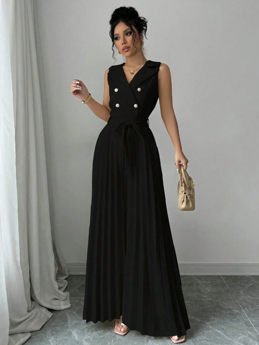 Commuting Suit Collar Pleated Pants Double-breasted Jumpsuits - Image 7
